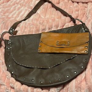 Chic Brown and Tan Studded Shoulder Bag